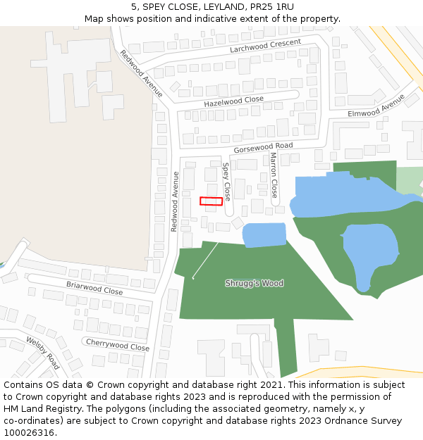 5, SPEY CLOSE, LEYLAND, PR25 1RU: Location map and indicative extent of plot