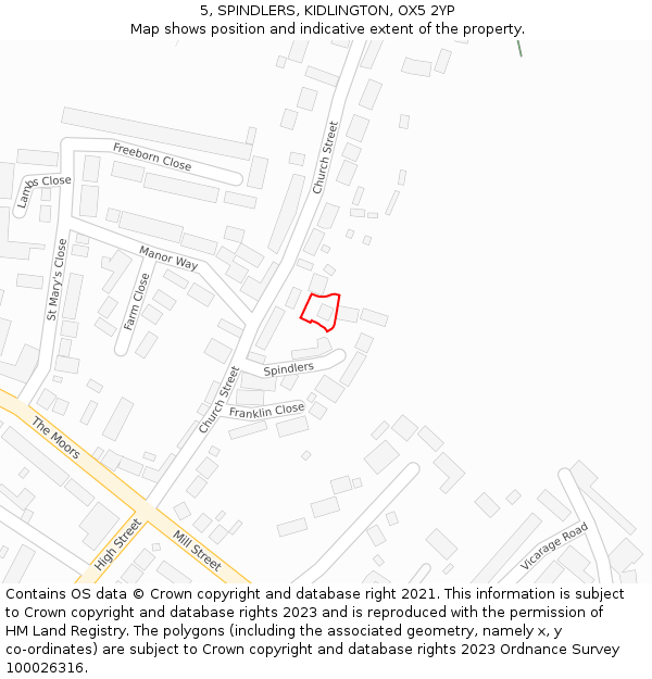 5, SPINDLERS, KIDLINGTON, OX5 2YP: Location map and indicative extent of plot