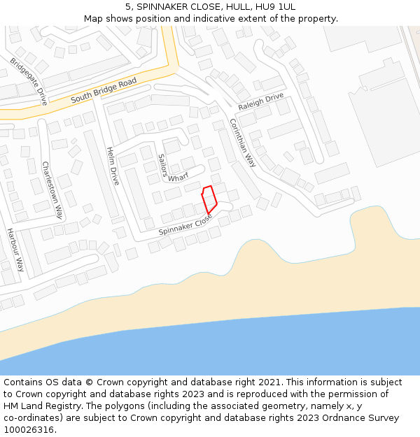 5, SPINNAKER CLOSE, HULL, HU9 1UL: Location map and indicative extent of plot