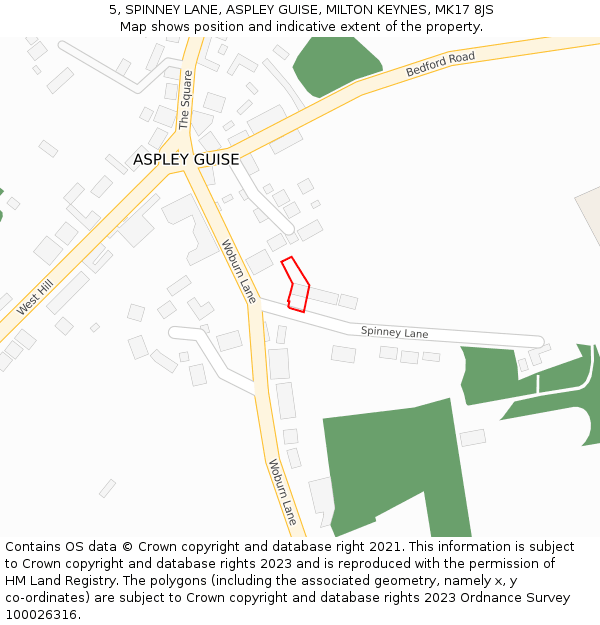 5, SPINNEY LANE, ASPLEY GUISE, MILTON KEYNES, MK17 8JS: Location map and indicative extent of plot