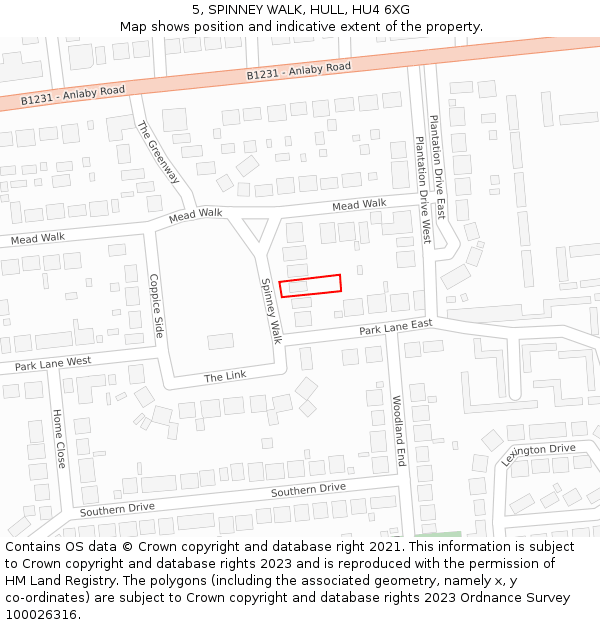 5, SPINNEY WALK, HULL, HU4 6XG: Location map and indicative extent of plot