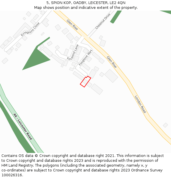 5, SPION KOP, OADBY, LEICESTER, LE2 4QN: Location map and indicative extent of plot