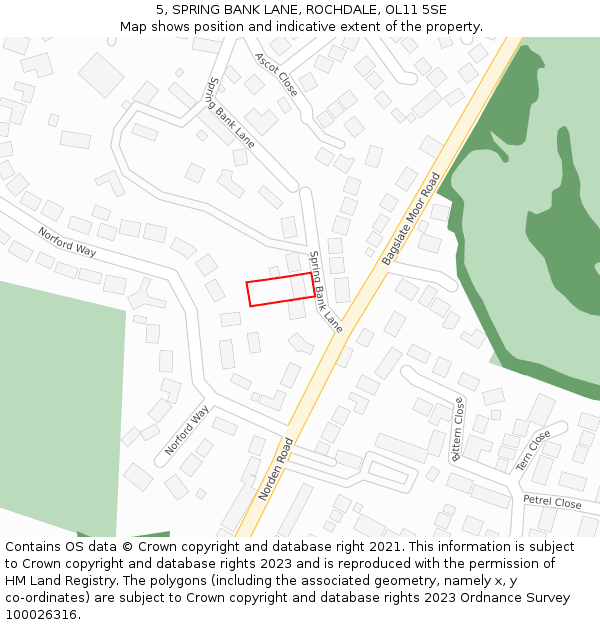 5, SPRING BANK LANE, ROCHDALE, OL11 5SE: Location map and indicative extent of plot