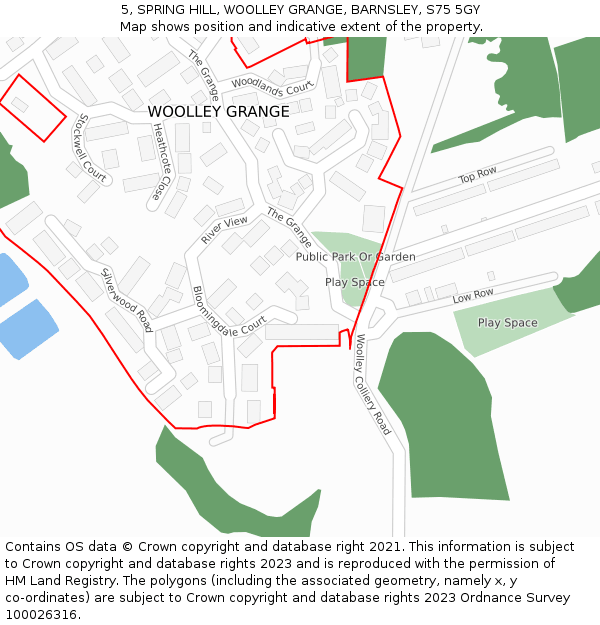 5, SPRING HILL, WOOLLEY GRANGE, BARNSLEY, S75 5GY: Location map and indicative extent of plot