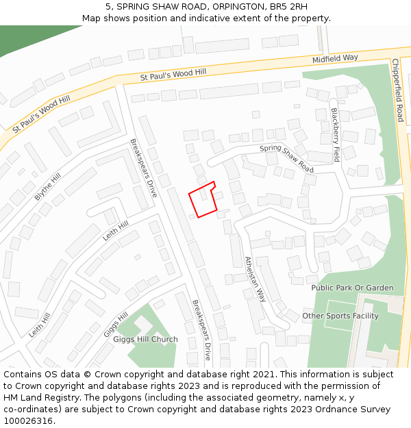 5, SPRING SHAW ROAD, ORPINGTON, BR5 2RH: Location map and indicative extent of plot