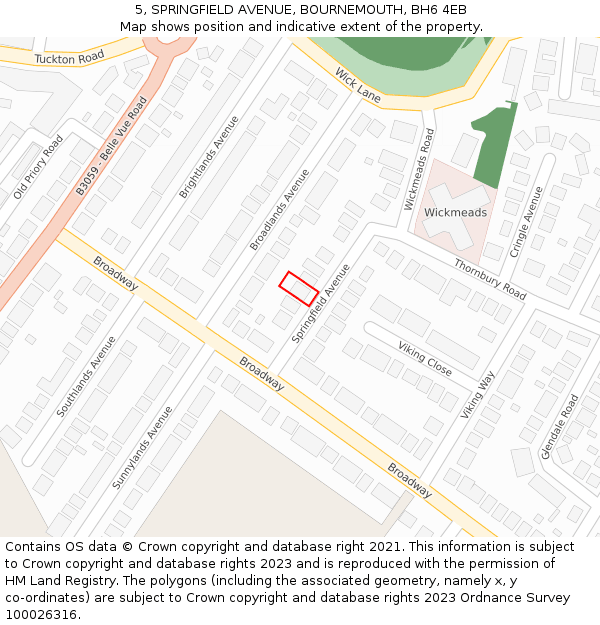 5, SPRINGFIELD AVENUE, BOURNEMOUTH, BH6 4EB: Location map and indicative extent of plot