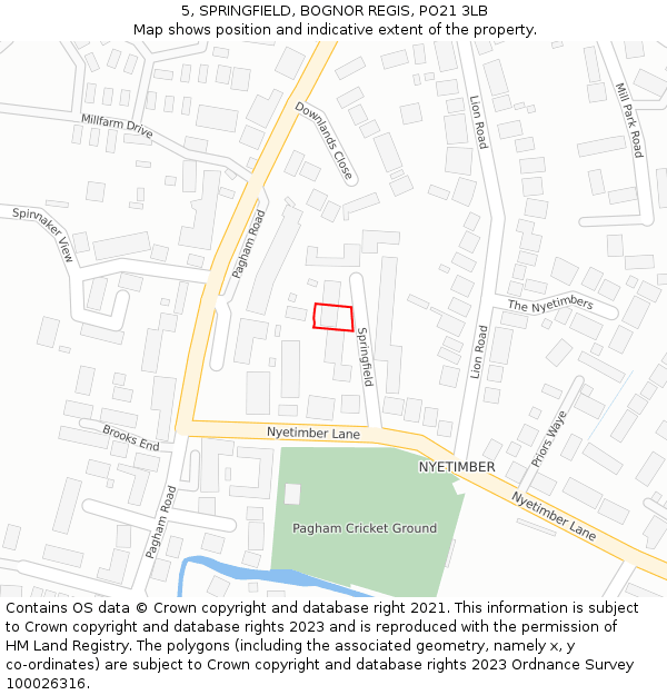 5, SPRINGFIELD, BOGNOR REGIS, PO21 3LB: Location map and indicative extent of plot