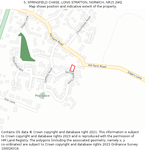 5, SPRINGFIELD CHASE, LONG STRATTON, NORWICH, NR15 2WQ: Location map and indicative extent of plot