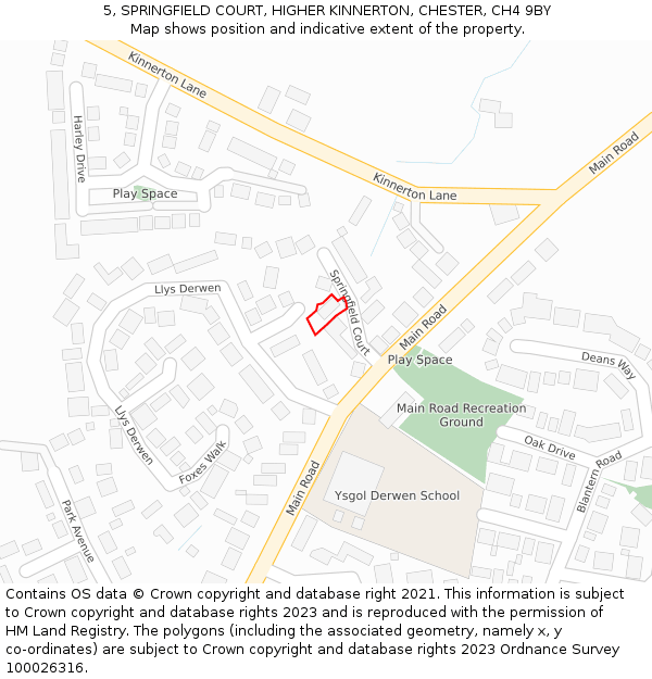 5, SPRINGFIELD COURT, HIGHER KINNERTON, CHESTER, CH4 9BY: Location map and indicative extent of plot