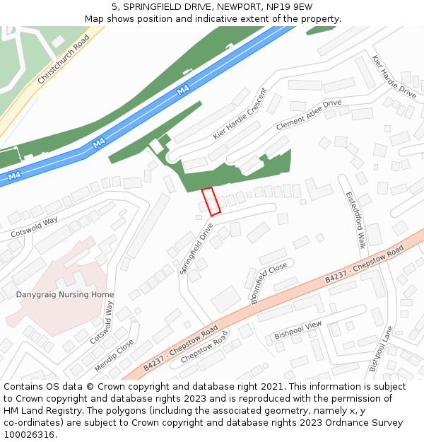 5, SPRINGFIELD DRIVE, NEWPORT, NP19 9EW: Location map and indicative extent of plot