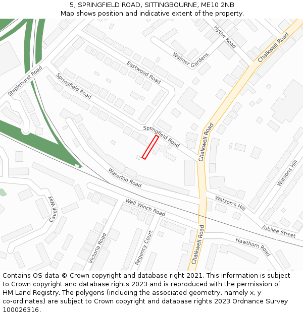 5, SPRINGFIELD ROAD, SITTINGBOURNE, ME10 2NB: Location map and indicative extent of plot