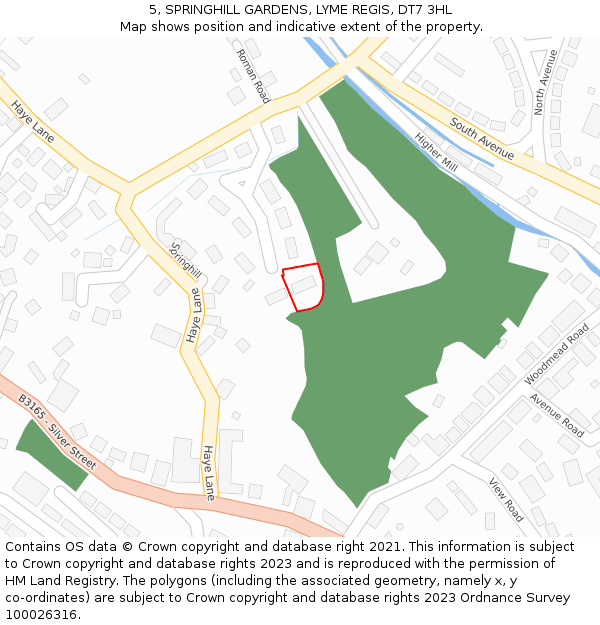 5, SPRINGHILL GARDENS, LYME REGIS, DT7 3HL: Location map and indicative extent of plot