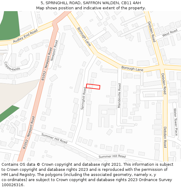 5, SPRINGHILL ROAD, SAFFRON WALDEN, CB11 4AH: Location map and indicative extent of plot