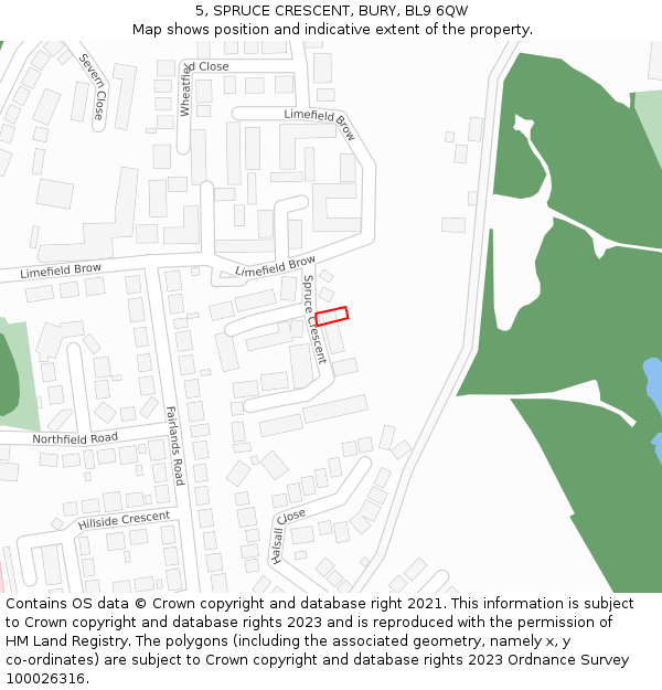 5, SPRUCE CRESCENT, BURY, BL9 6QW: Location map and indicative extent of plot