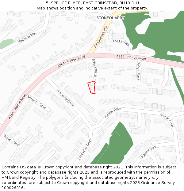 5, SPRUCE PLACE, EAST GRINSTEAD, RH19 3LU: Location map and indicative extent of plot