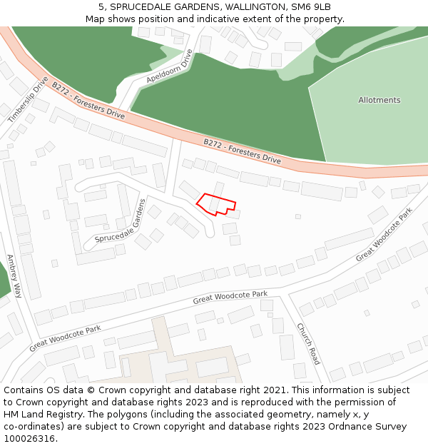 5, SPRUCEDALE GARDENS, WALLINGTON, SM6 9LB: Location map and indicative extent of plot
