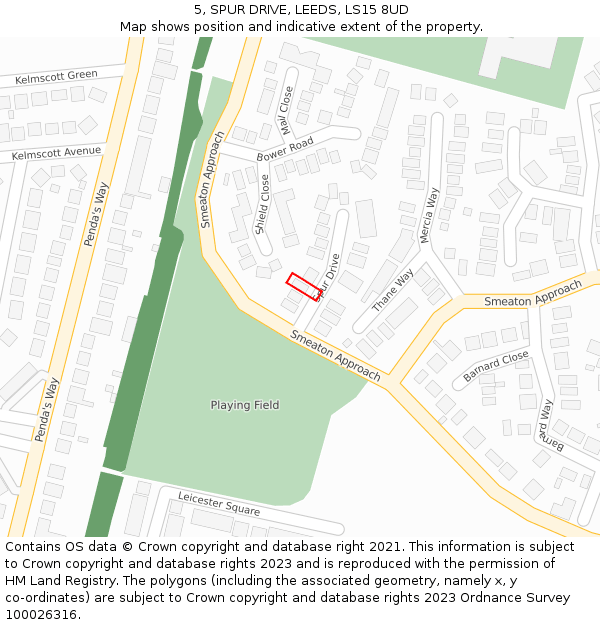 5, SPUR DRIVE, LEEDS, LS15 8UD: Location map and indicative extent of plot
