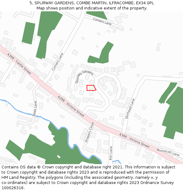 5, SPURWAY GARDENS, COMBE MARTIN, ILFRACOMBE, EX34 0PL: Location map and indicative extent of plot