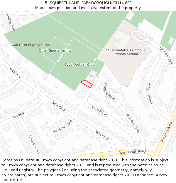 5, SQUIRREL LANE, FARNBOROUGH, GU14 8PF: Location map and indicative extent of plot
