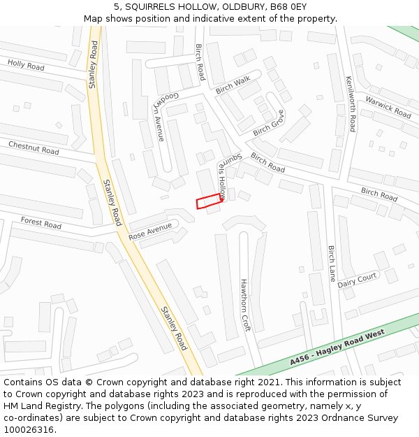 5, SQUIRRELS HOLLOW, OLDBURY, B68 0EY: Location map and indicative extent of plot