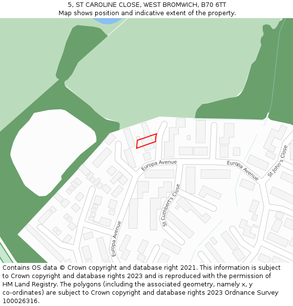 5, ST CAROLINE CLOSE, WEST BROMWICH, B70 6TT: Location map and indicative extent of plot