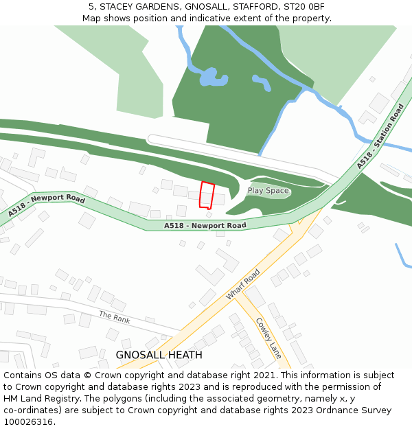 5, STACEY GARDENS, GNOSALL, STAFFORD, ST20 0BF: Location map and indicative extent of plot