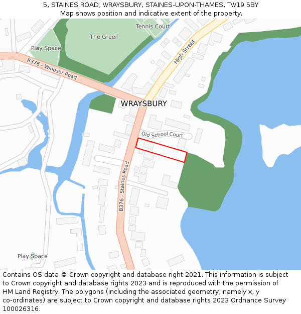 5, STAINES ROAD, WRAYSBURY, STAINES-UPON-THAMES, TW19 5BY: Location map and indicative extent of plot