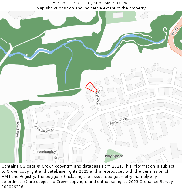 5, STAITHES COURT, SEAHAM, SR7 7WF: Location map and indicative extent of plot