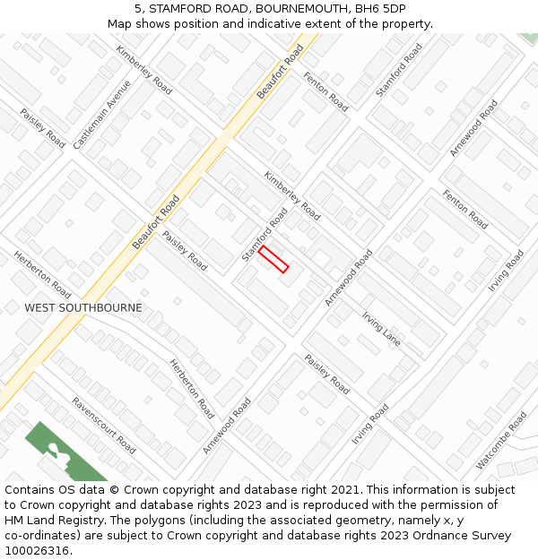 5, STAMFORD ROAD, BOURNEMOUTH, BH6 5DP: Location map and indicative extent of plot