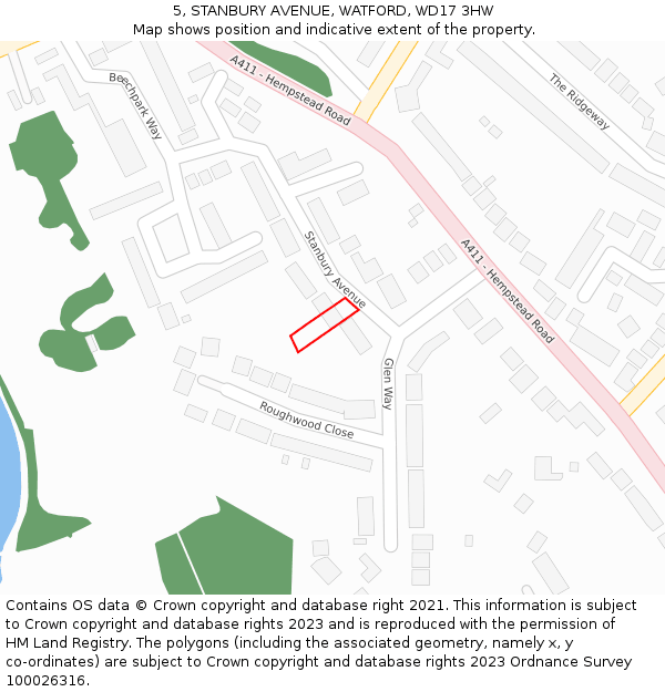 5, STANBURY AVENUE, WATFORD, WD17 3HW: Location map and indicative extent of plot