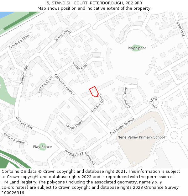 5, STANDISH COURT, PETERBOROUGH, PE2 9RR: Location map and indicative extent of plot