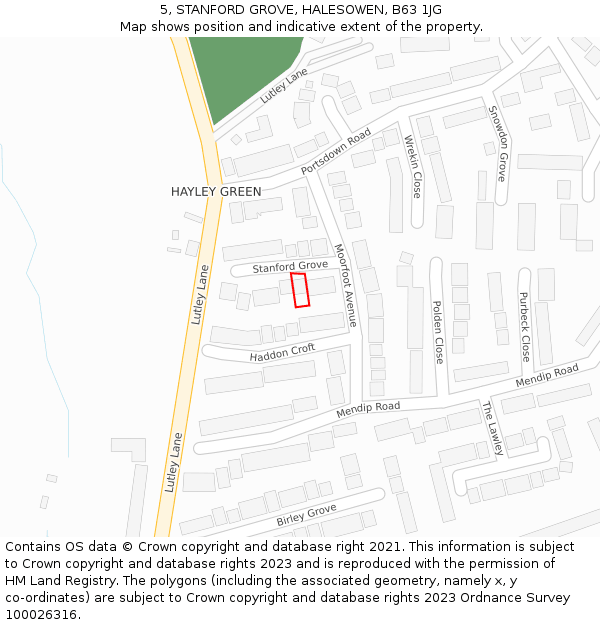5, STANFORD GROVE, HALESOWEN, B63 1JG: Location map and indicative extent of plot