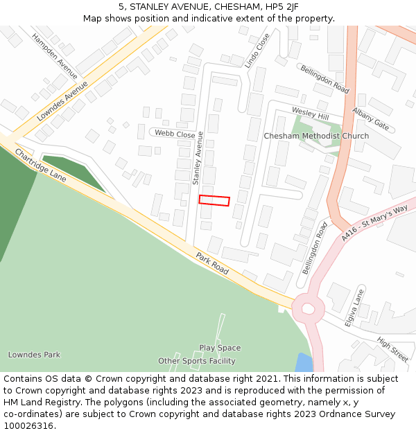 5, STANLEY AVENUE, CHESHAM, HP5 2JF: Location map and indicative extent of plot