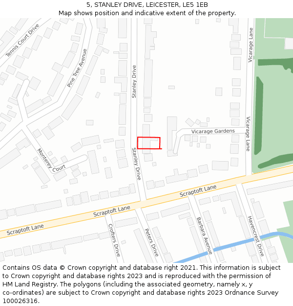 5, STANLEY DRIVE, LEICESTER, LE5 1EB: Location map and indicative extent of plot
