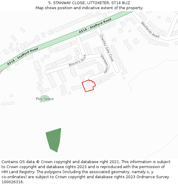 5, STANWAY CLOSE, UTTOXETER, ST14 8UZ: Location map and indicative extent of plot