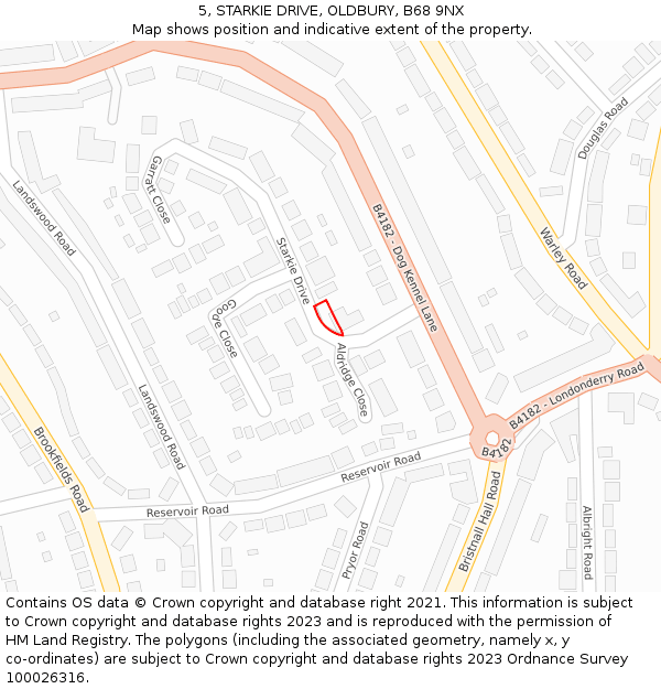 5, STARKIE DRIVE, OLDBURY, B68 9NX: Location map and indicative extent of plot