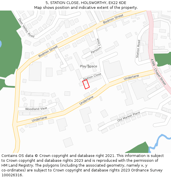 5, STATION CLOSE, HOLSWORTHY, EX22 6DE: Location map and indicative extent of plot