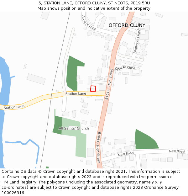 5, STATION LANE, OFFORD CLUNY, ST NEOTS, PE19 5RU: Location map and indicative extent of plot