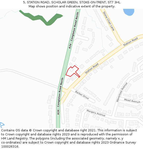 5, STATION ROAD, SCHOLAR GREEN, STOKE-ON-TRENT, ST7 3HL: Location map and indicative extent of plot