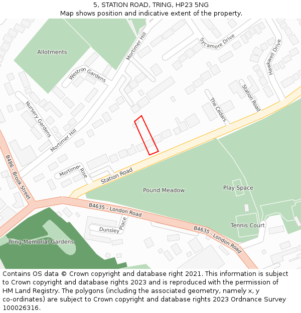 5, STATION ROAD, TRING, HP23 5NG: Location map and indicative extent of plot
