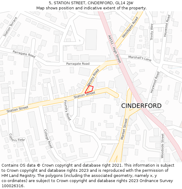 5, STATION STREET, CINDERFORD, GL14 2JW: Location map and indicative extent of plot