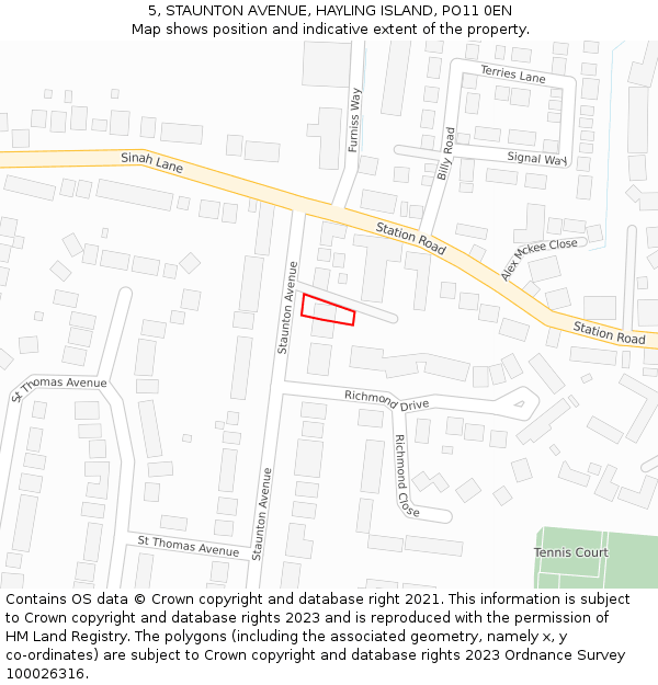 5, STAUNTON AVENUE, HAYLING ISLAND, PO11 0EN: Location map and indicative extent of plot