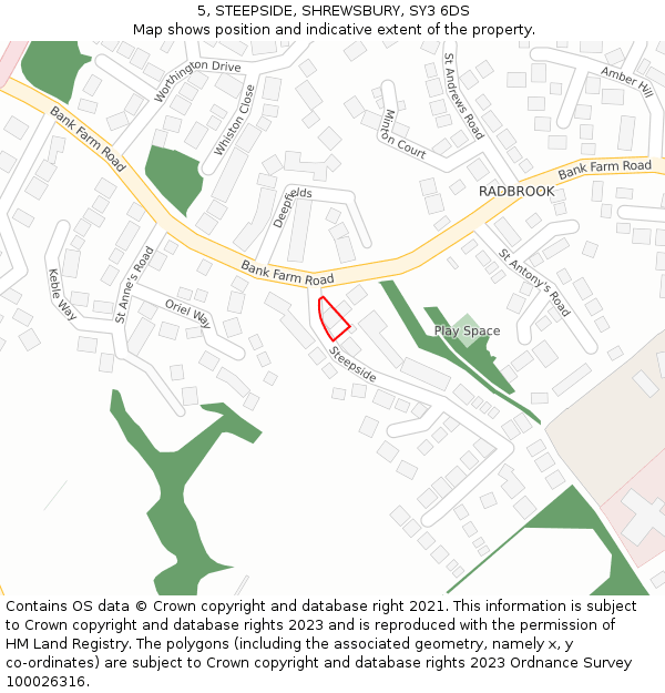 5, STEEPSIDE, SHREWSBURY, SY3 6DS: Location map and indicative extent of plot