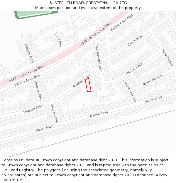 5, STEPHEN ROAD, PRESTATYN, LL19 7EG: Location map and indicative extent of plot