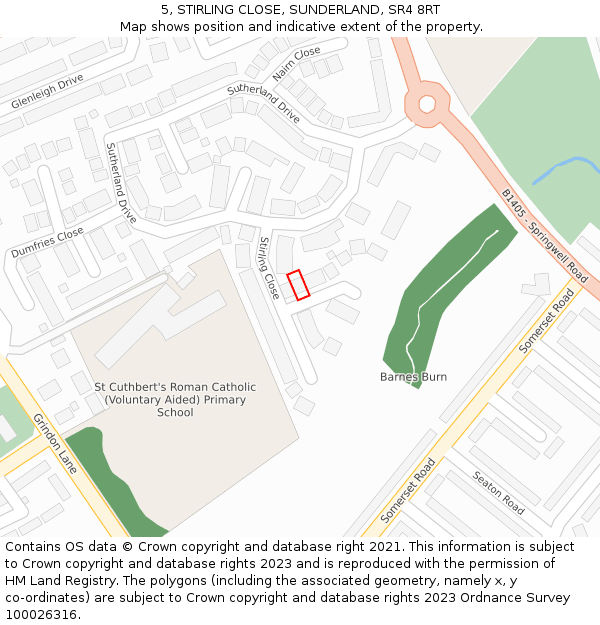 5, STIRLING CLOSE, SUNDERLAND, SR4 8RT: Location map and indicative extent of plot