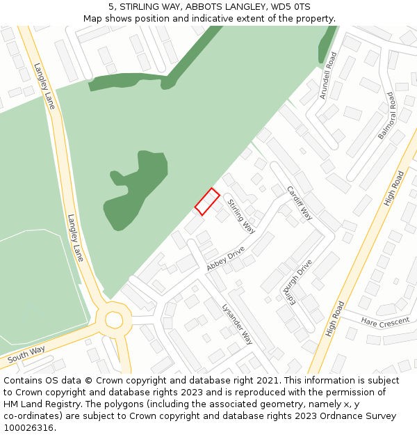 5, STIRLING WAY, ABBOTS LANGLEY, WD5 0TS: Location map and indicative extent of plot