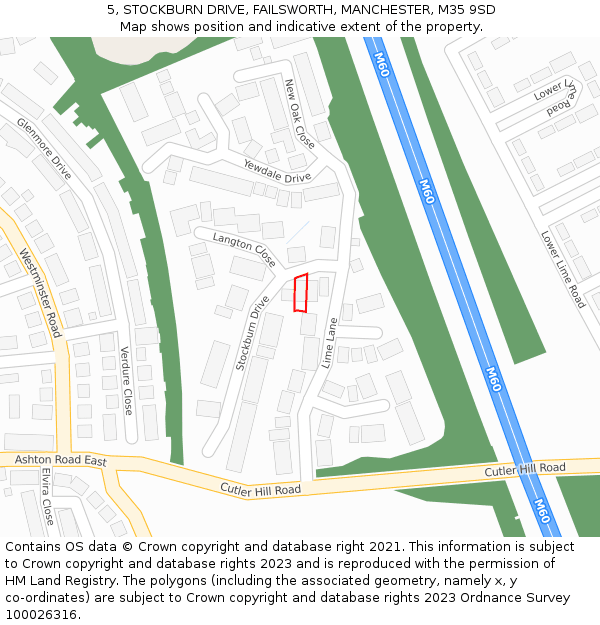 5, STOCKBURN DRIVE, FAILSWORTH, MANCHESTER, M35 9SD: Location map and indicative extent of plot