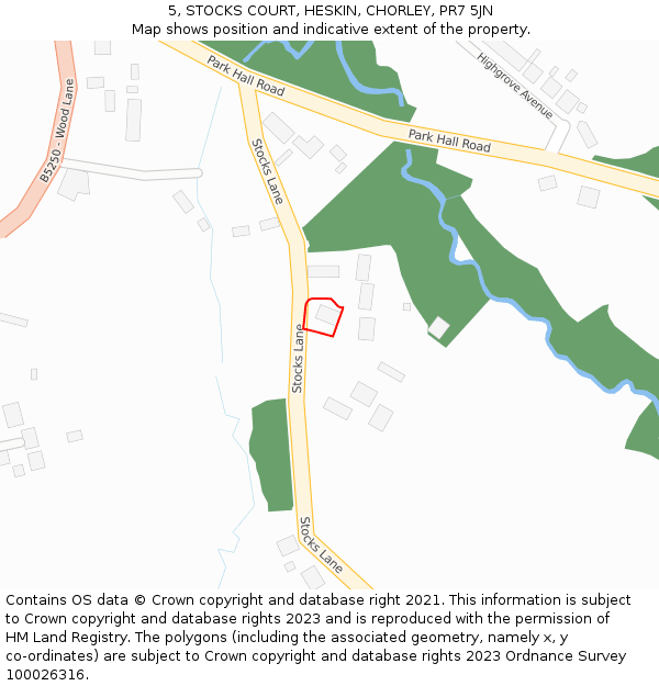 5, STOCKS COURT, HESKIN, CHORLEY, PR7 5JN: Location map and indicative extent of plot