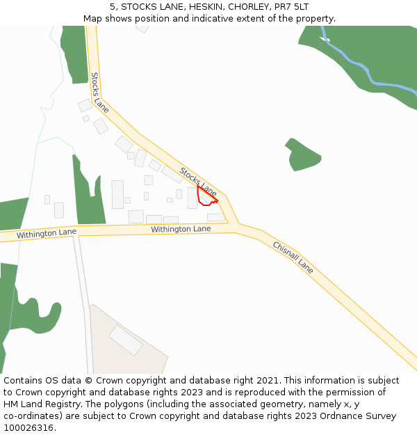 5, STOCKS LANE, HESKIN, CHORLEY, PR7 5LT: Location map and indicative extent of plot