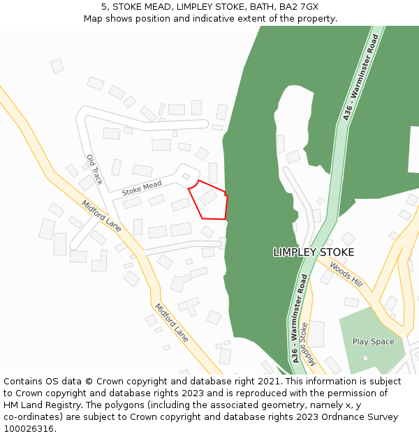 5, STOKE MEAD, LIMPLEY STOKE, BATH, BA2 7GX: Location map and indicative extent of plot
